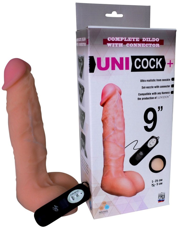 Фаллическая насадка Харнесс UNICOCK 9" с вибрацией - 24 см.