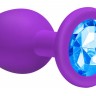 Средняя фиолетовая анальная пробка Emotions Cutie Medium с голубым кристаллом - 8,5 см.