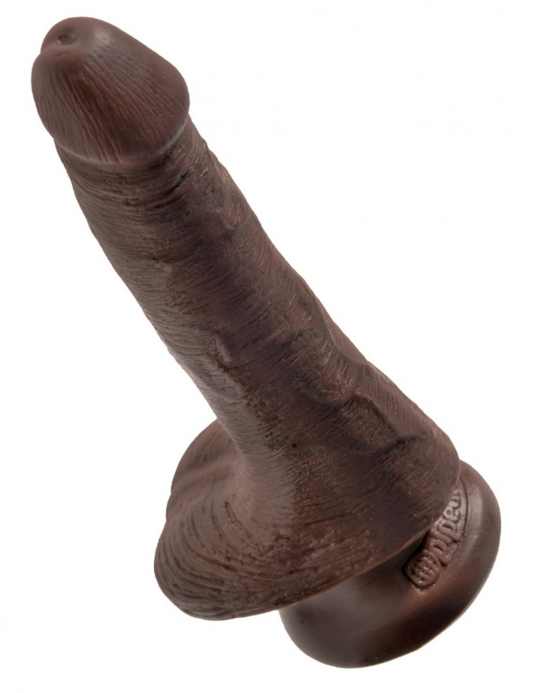 Коричневый фаллоимитатор с мошонкой и присоской 6" Cock with Balls - 17,8 см.