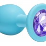 Средняя голубая анальная пробка Emotions Cutie Medium с фиолетовым кристаллом - 8,5 см.