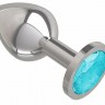 Серебристая средняя пробка с голубым кристаллом - 8,5 см.