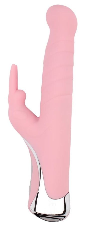 Нежно-розовый вибратор со стимулятором клитора Gyrating G-Bunny - 24 см.