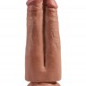 Кофейный сдвоенный поясной страпон Strap-On Harness with 7" Two Cocks One Hole - 19,1 см.