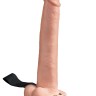Телесный перезаряжаемый вибрострапон 11" Hollow Rechargeable Strap-on with Balls - 30 см.