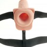Телесный перезаряжаемый вибрострапон 11" Hollow Rechargeable Strap-on with Balls - 30 см.