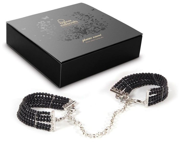 Чёрные дизайнерские наручники Plaisir Nacre Bijoux