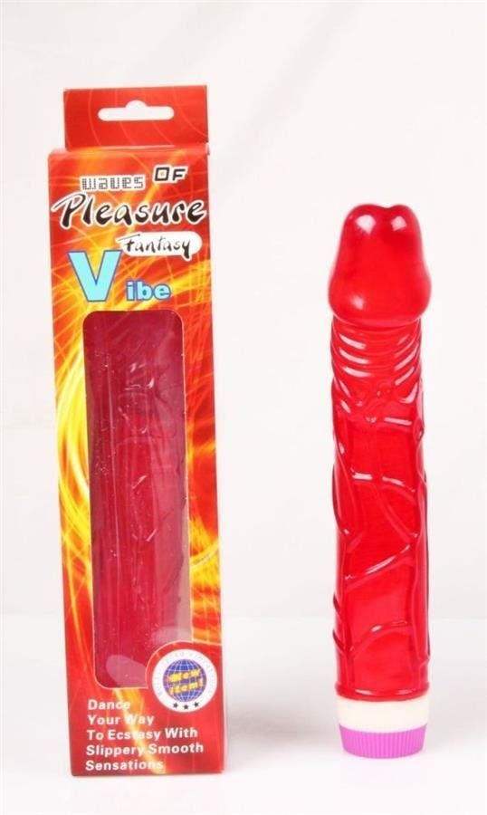 Красный вибратор Pleasure Fantasy с богатым рельефом - 22,5 см.