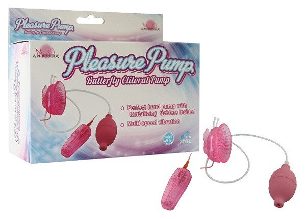 Розовая помпа с вибрацией Pleasure Pump Butterfly Clitoral