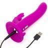 Лиловый страпон Rechargeable Vibrating Strap-On Harness Set - 17,6 см.