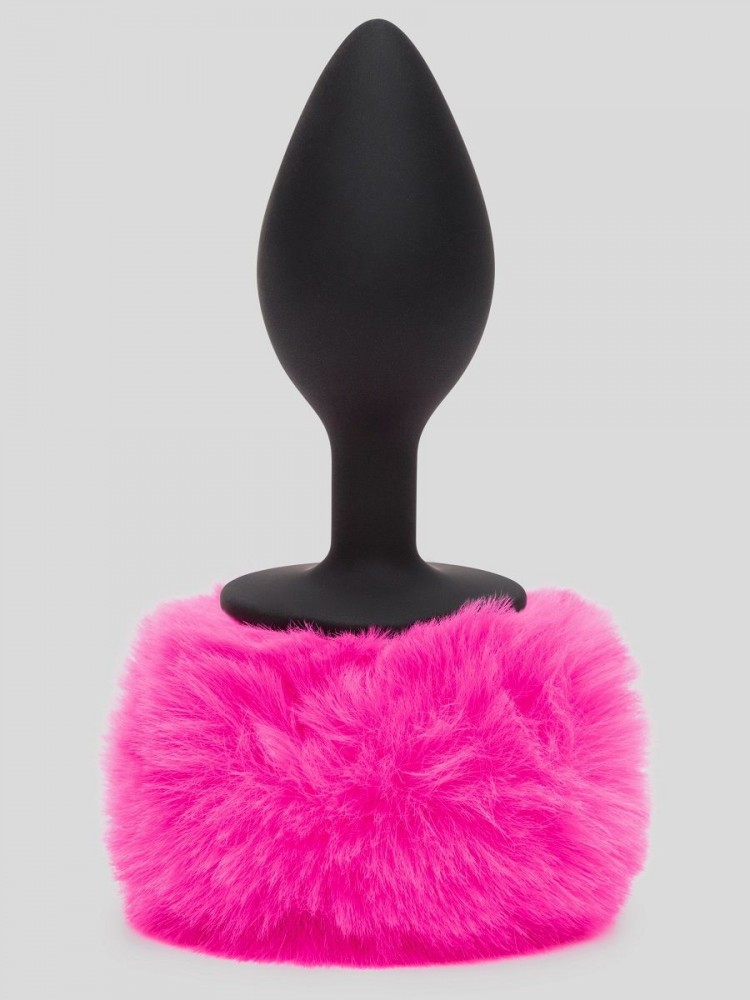 Черная анальная пробка с розовым хвостом Medium Bunny Tail Butt Plug