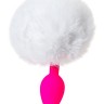 Розовая анальная втулка Sweet bunny с белым пушистым хвостиком
