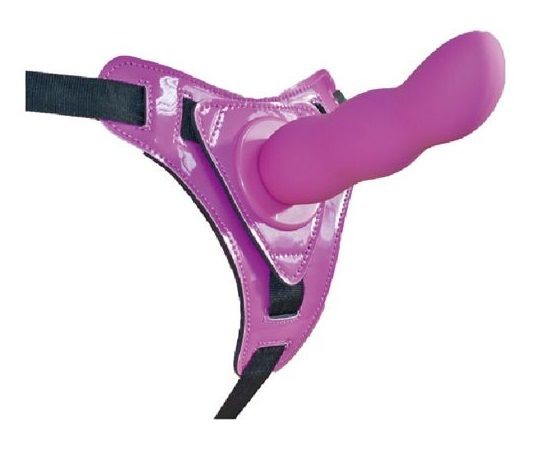 Фиолетовый страпон на трусиках Curved Dong - 13,5 см.