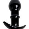 Черная стеклянная анальная втулка Sexus Glass с ограничителем - 11,5 см.