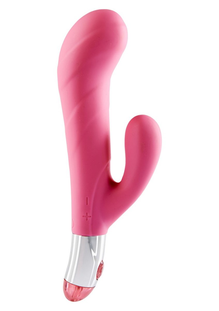 розовый вибратор со стимуляцией клитора Lovely Vibes G-spot Twin - 20 см.