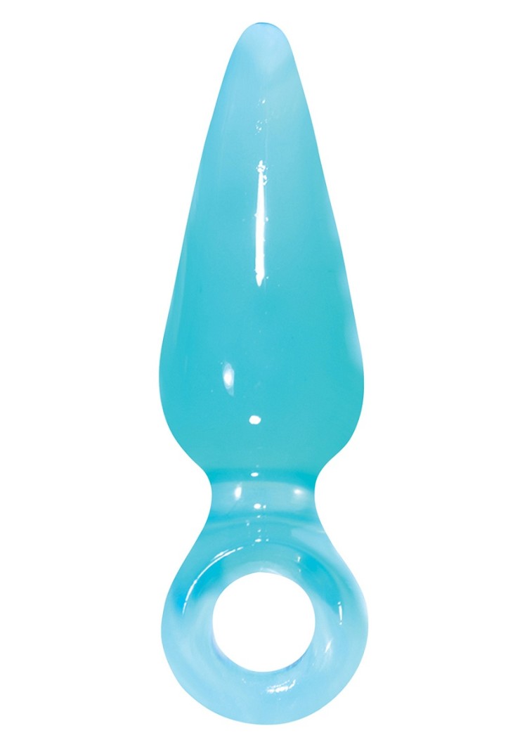 Голубая анальная пробка с кольцом Pleasures Plug Mini - 9 см.