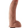 Кофейный виброфаллос со съемной присоской 9" Vibrating Cock with Balls - 22,9 см.