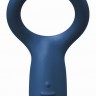 Синее эрекционное виброкольцо с клиторальным отростком Explorer Ring