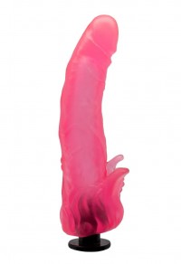 Розовая насадка для страпона с клиторальными лепестками - 18,5 см.