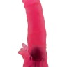 Розовая насадка для страпона с клиторальными лепестками - 18,5 см.