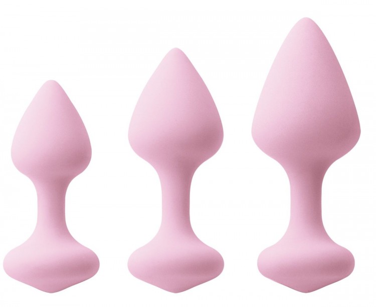 Набор из 3 нежно-розовых анальных пробок Triple Kiss Trainer Kit