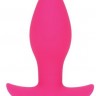 Розовая коническая анальная вибровтулка с ограничителем - 8,5 см.