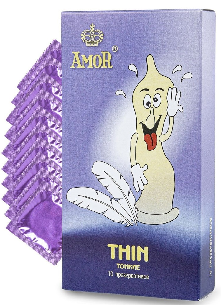 Супертонкие презервативы AMOR Thin "Яркая линия" - 10 шт.