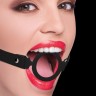Черный кляп-кольцо с кожаными ремешками  Silicone Ring Gag with Leather Straps