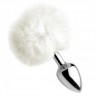 Металлическая анальная пробка с белым заячьим хвостиком White Fluffy Bunny Tail Anal Plug
