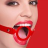 Красный кляп-кольцо с кожаными ремешками  Silicone Ring Gag with Leather Straps