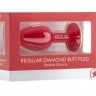 Красная анальная пробка OUCH! Regular Diamond Butt Plug с прозрачным кристаллом - 7,3 см.