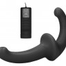 Черный безремневой вибрострапон с пультом управления Vibrating Silicone Strapless Strapon