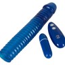 Синяя вибронасадка на пенис Vibrating Sleeve с пультом управления - 22,5 см.