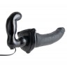 Черный страпон с вагинальной пробкой Deluxe Vibrating Penetrix Strap-On - 19 см.