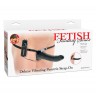 Черный страпон с вагинальной пробкой Deluxe Vibrating Penetrix Strap-On - 19 см.