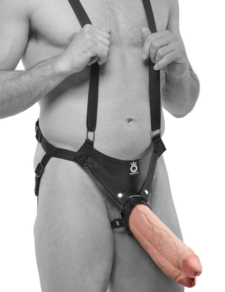Страпон-система с телесной насадкой 11" Two Cocks One Hole Hollow Strap-On Suspender System - 30,5 см.