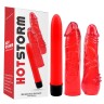 Красный классический вибратор с 2 сменными насадками Hers Dildo Kit