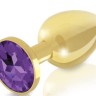 Набор из 2 золотистых анальных пробок с фиолетовыми кристаллами Booty Plug Original Luxury Set