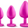 Набор розовых анальных пробок с прозрачным кристаллом-сердечком Bling Plugs Training Kit