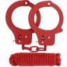 Красные наручники из листового металла в комплекте с веревкой BONDX METAL CUFFS&LOVE ROPE SET
