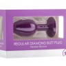 Фиолетовая анальная пробка OUCH! Regular Diamond Butt Plug с прозрачным кристаллом - 7,3 см.