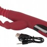 Красный вибромассажер с клиторальным отростком Rabbit Vibrator - 26,5 см.