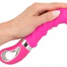 Розовый вибратор с рёбрышками и подогревом Warming Soft Vibrator - 22,8 см.