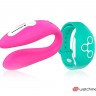 Розовый вибратор для пар с зеленым пультом-часами Weatwatch Dual Pleasure Vibe
