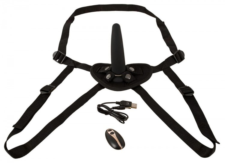 Черный вибрострапон с пультом ДУ RC Vibrating Strap-On - 13 см.