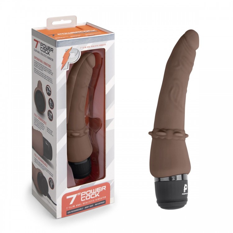 Коричневый анальный вибратор 7" Slim Anal Realistic Vibrator - 20 см.