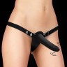 Черный двойной вибрострапон Double Vibrating Silicone Strap-On Adjustable - 15,5 см.