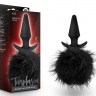 Силиконовая анальная пробка с чёрным заячьим хвостом Bunny Tail Pom Plug - 12,7 см.