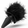 Силиконовая анальная пробка с чёрным заячьим хвостом Bunny Tail Pom Plug - 12,7 см.