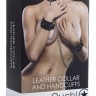 Чёрный комплект для бондажа Leather Collar and Handcuffs