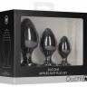 Набор из 3 черных анальных пробок Rippled Butt Plug Set